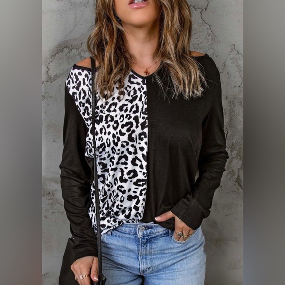 Tops - #35 Leopard Print Cut Out Top